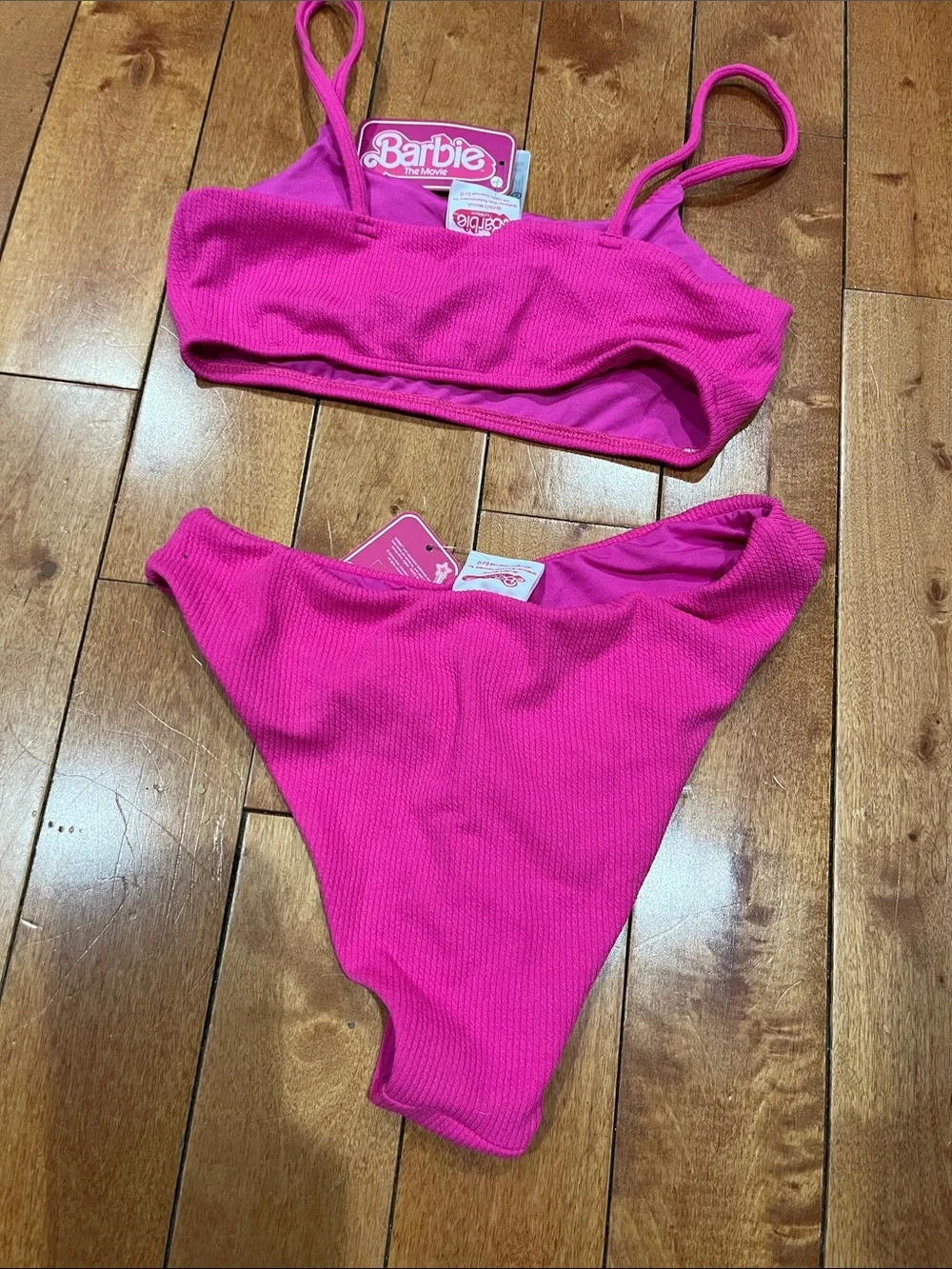 Barbie Hot Pink Ribbed Logo Bikini Set - Picture 3 of 3